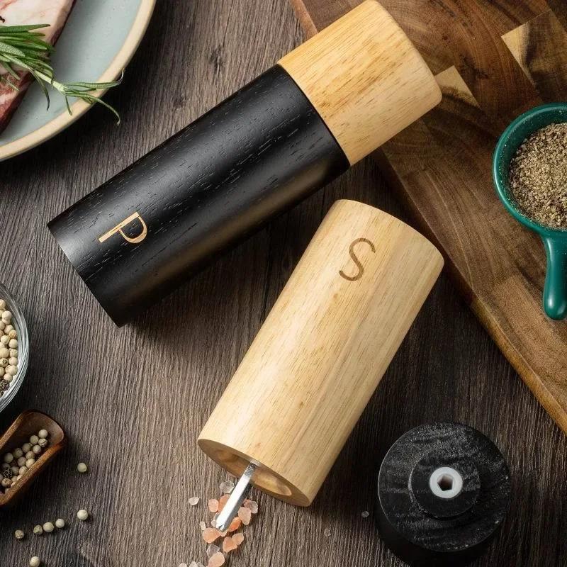 7 Inch Wooden Salt and Pepper Grinder Set Manual Spice Black Pepper Grinder Adjustable Ceramic Core Grill Tools Seasoning Bottle