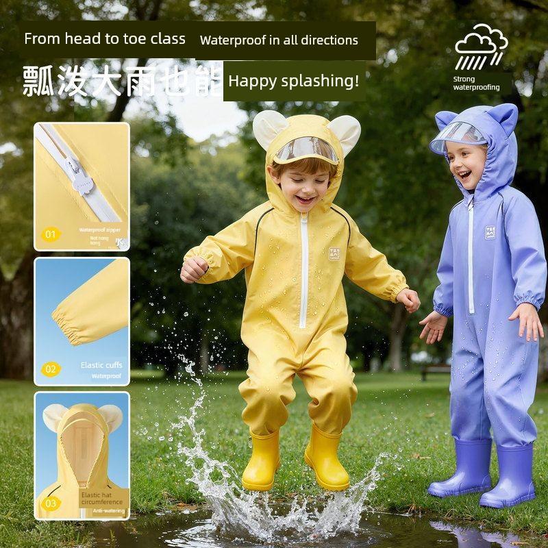 Lemon Baby Children's Raincoat One-Piece for Boys and Girls, Toddlers, Kindergarten Boys and Girls, Cute Rain Poncho