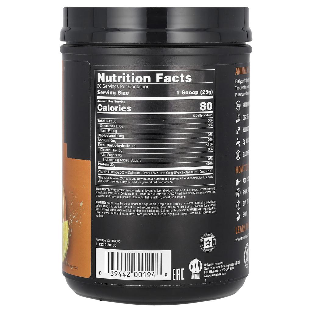 Animal Clear Whey Isolate, Pineapple Orange, 500g (1.1lb)