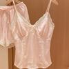 Simple lace lace with chest pad short-sleeved pajamas women's summer comfortable and skin-friendly shorts loungewear set can go out