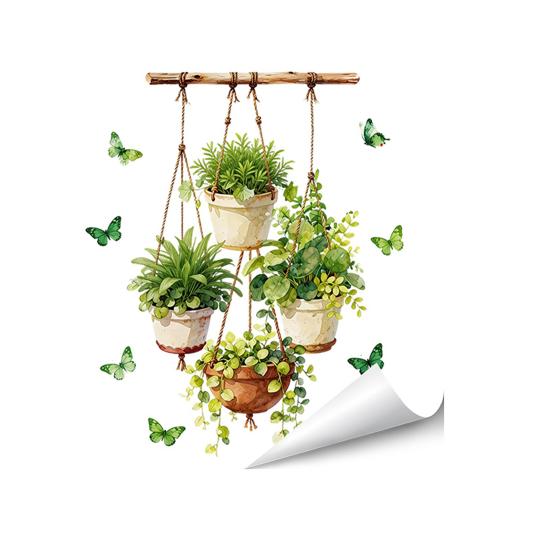 Green Potted Plants Stickers Wall Stick Floral Peel And Plants Vines Wall