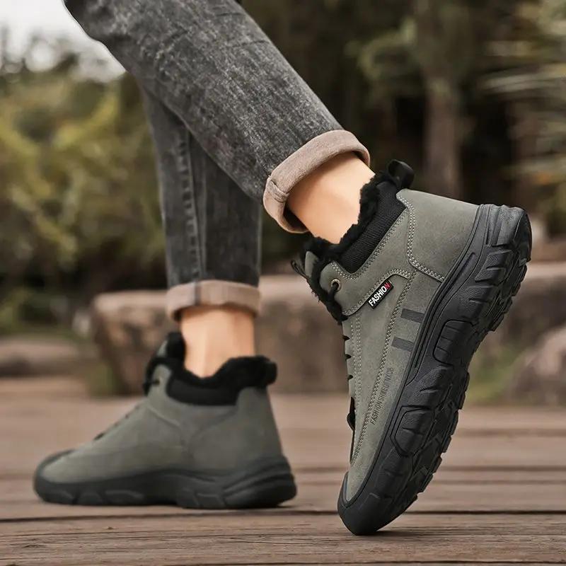 Мужская зимняя обувь, новинка, нескользящая, теплая, морозостойкая, толстая, плюшевая обувь, распродажа, мех, оригинальные предложения, повседневные бренды, мужские зимние ботинки