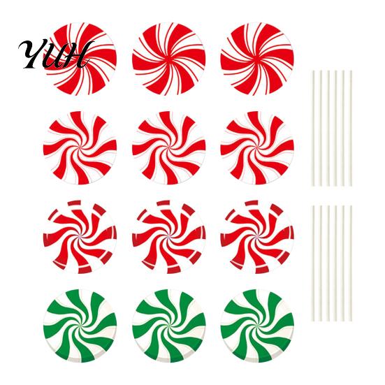 Weather Resistant Christmas Lawn Art 12Pcs Candy Yard Stakes, Hollow Board Garden Decor with Metal Spikes, Easy Install Signs Red White Green Outdoor