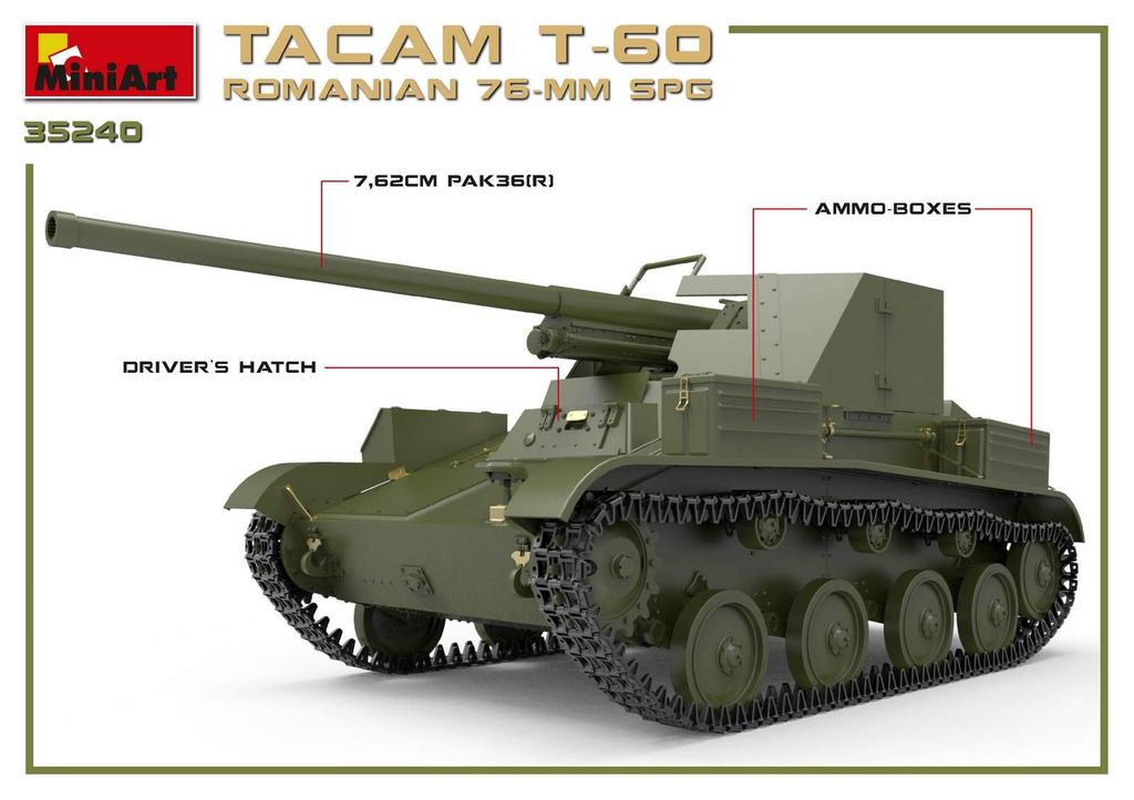 MiniArt Масштаб Румынская армия 76-мм артиллерийская САУ TACAM Полный интерьер Пластиковый набор модели MA35240 1/35 Самоходная T-60