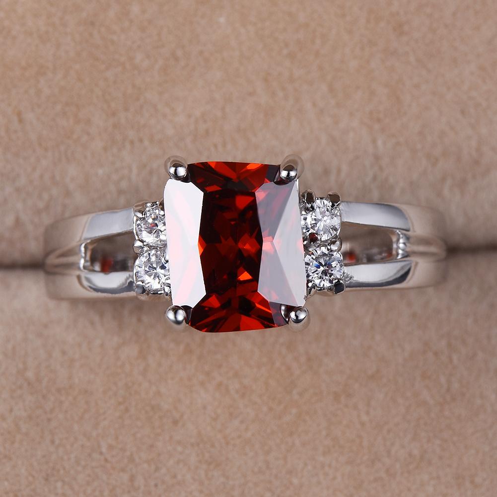 1Pc Silvery Color Women Rectangle Cut Red Stone CZ Crystal Claw Ring Princess Jewelry Gift
