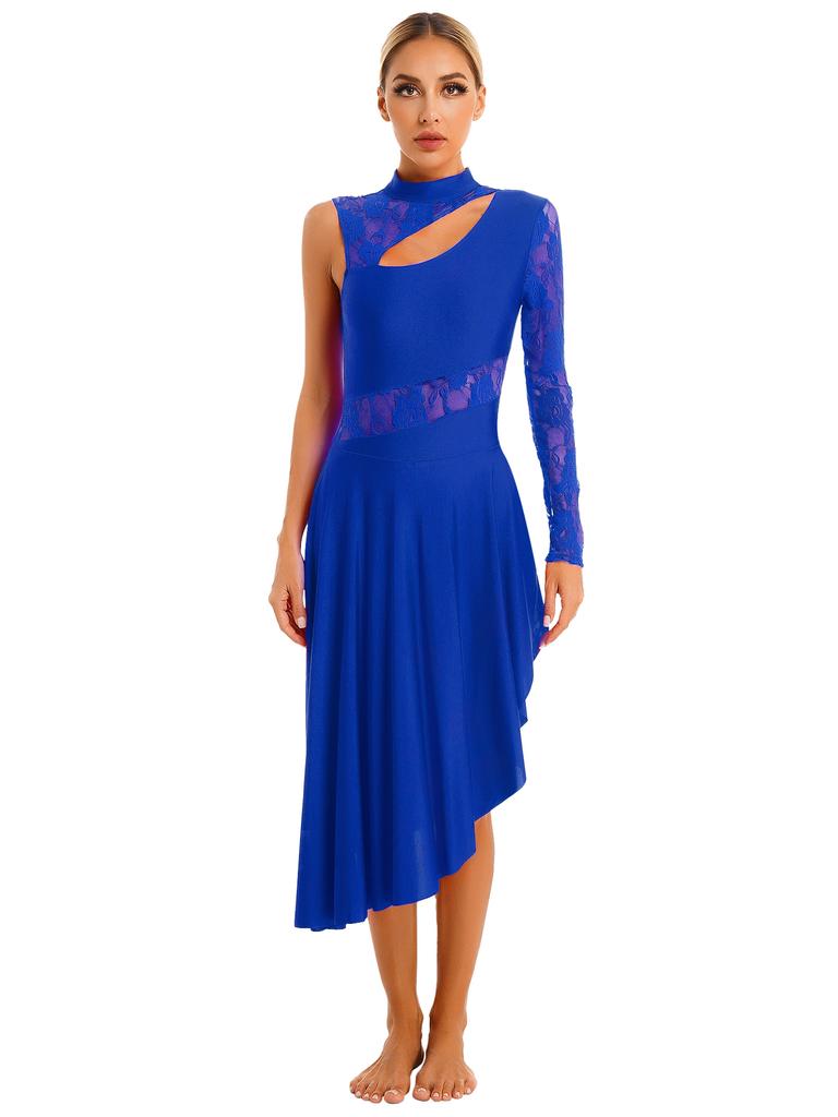 Женское асимметричное платье-туника для танцев, лирическая танцевальная одежда, кружевное платье с вырезами, платье для танцевальной вечеринки