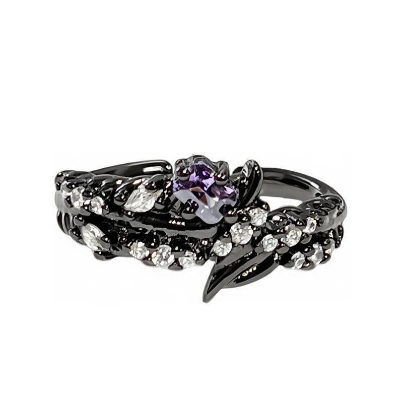 Fashion fried street dark wind flower black vine purple diamond personalized opening ring genderless wind cross-border punk ring tide