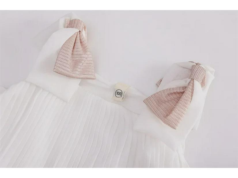 Pleated Chiffon Summer Princess Dress with Big Bow for Girls