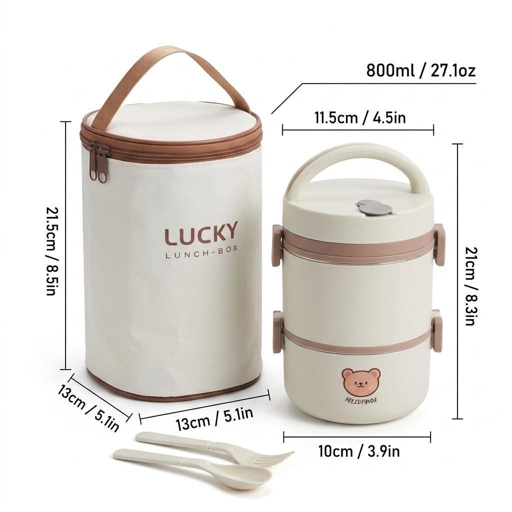 Kawaii 304 Stainless Steel Lunch Box Leakproof Thermal Bento Box Microwavable Food Container with Handle for Kids School Adults
