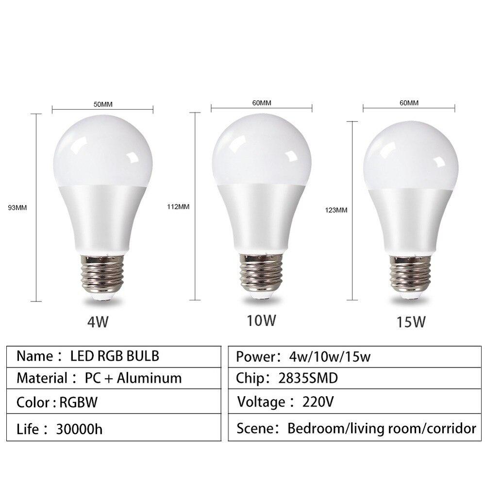 E27 RGBW Светодиодная лампа 4 Вт 10 Вт 15 Вт Лампада Сменная красочная 24-клавишная светодиодная лампа RGB с ИК-пультом дистанционного управления 85-265 В
