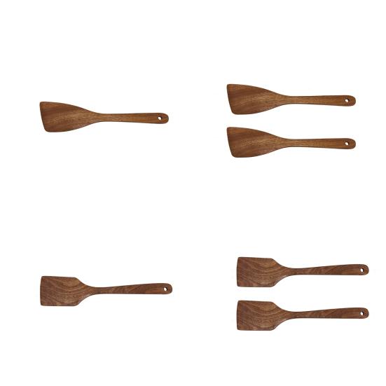 1/2Pcs Wooden Spatulas for Nonstick Pans Long Handle Flat Frying Spatula Angled Wooden Turner for Mixing Scraping Baking