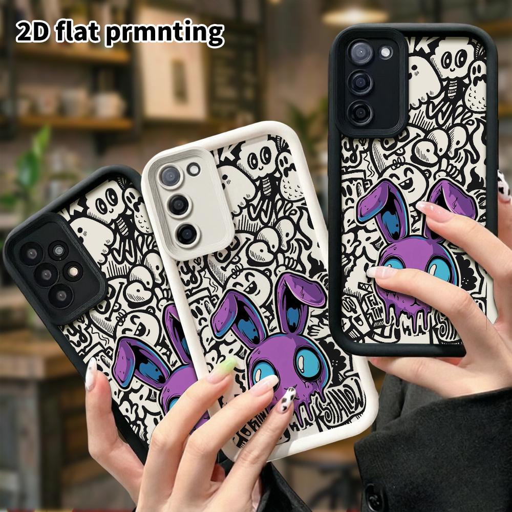 Phone Case: 2D Flat Samsung Galaxy A34 A35 M05 M06 S20 S22 S21 FE Plus 5G Protective Case, Purple Bunny Head, Christmas and Halloween Gift