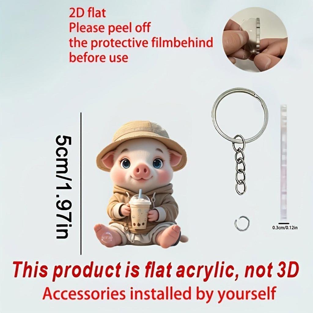 Lovely Milk Drink Pig Acrylic Keychain for Car Home Decoration With Vibranting Color and Sturdy Materials