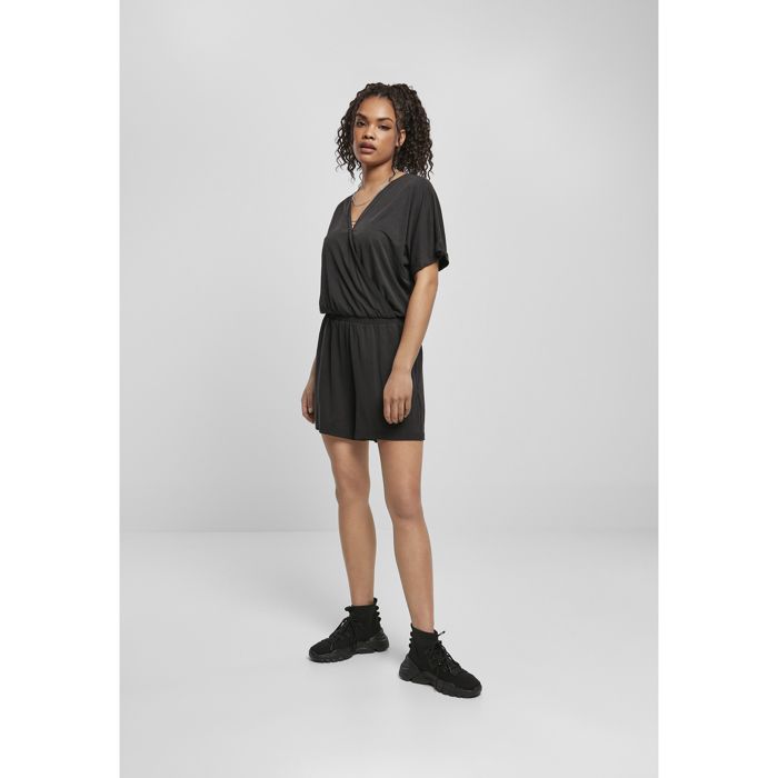 Combishort femme - Urban Classics - Modèle court - Col en V - Taille élastique - Poches mains