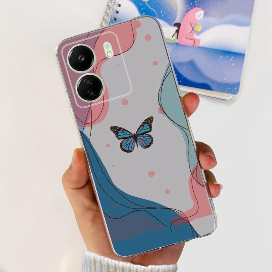 Для Xiaomi Poco C65 Чехол для PocoC65 Силиконовый Funda Para Capa Coque Мягкие чехлы для телефона Задняя крышка Мраморный цветочный узор Ударопрочный