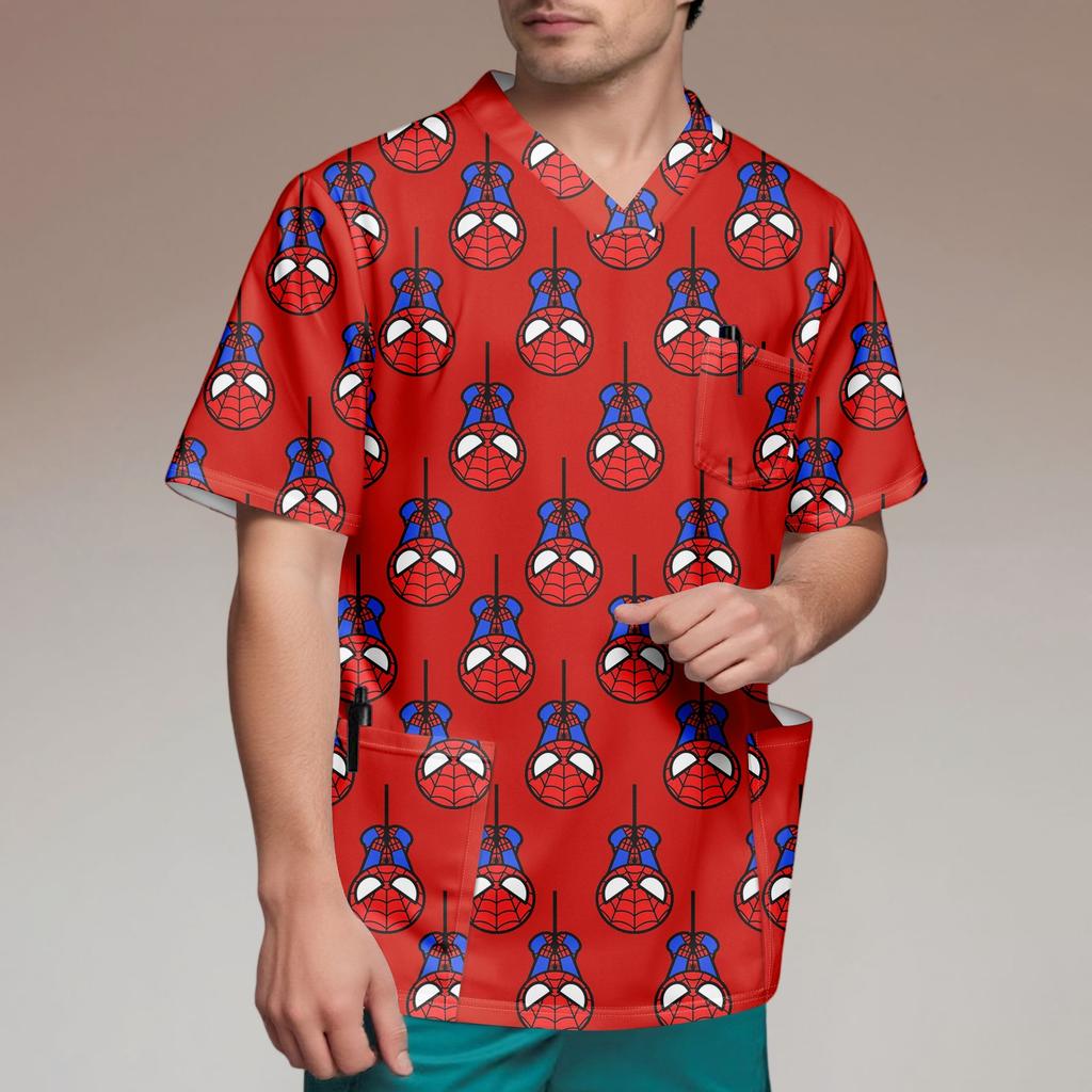 Мужской топ с коротким рукавом и V-образным вырезом с принтом нагрудного кармана