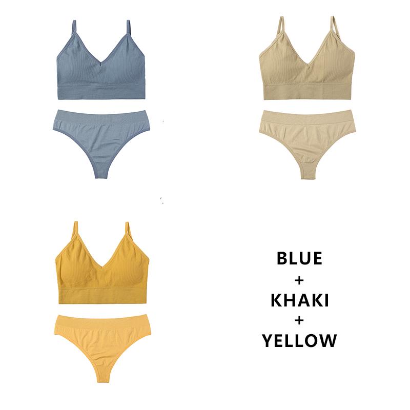CINOON 3Pcs/Lot Women Bra Set Sexy Seamless Thong Low Waist Panties Wire Free Bra Bralette Lingerie Brassiere Female Underwear Set