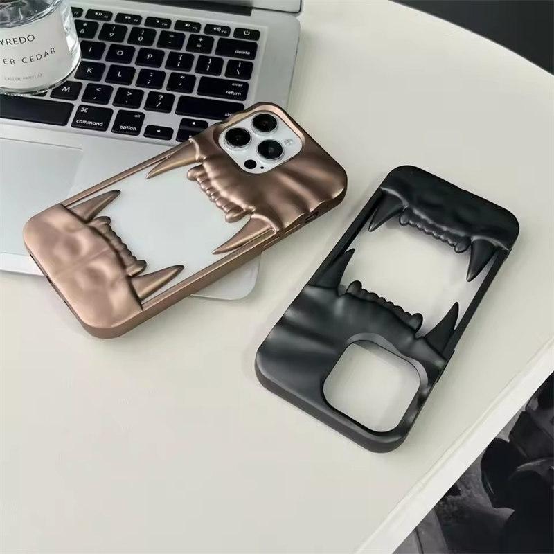 3D плиссированный полый матовый чехол с изображением тигрового зуба для iPhone 16 15 14 Plus 13 12 11 Pro Max, противоударный защитный чехол с рассеиванием тепла