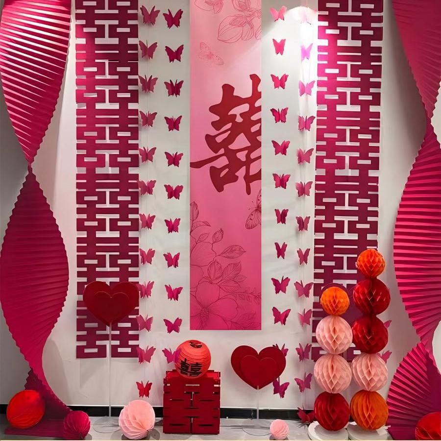 Wedding Ceremony Hanging Cloth Banner Set - Double Happiness Backdrop & Room Decor