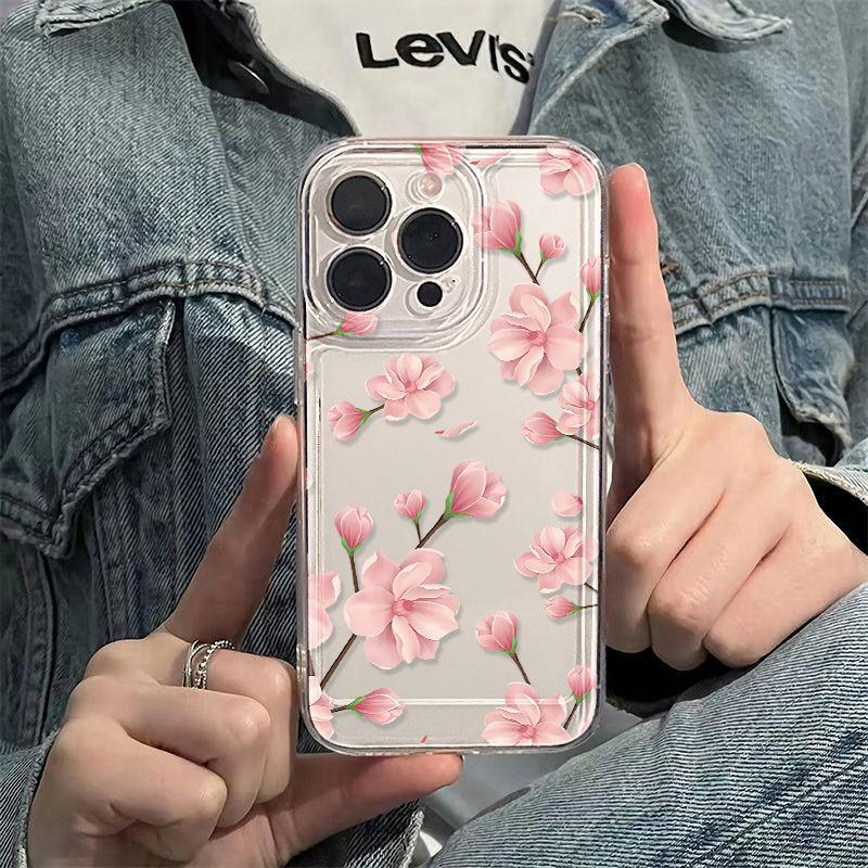 Розовый цветок для чехла iPhone17promax space phone case Apple 16 прозрачный 14/13 мелкое отверстие 15