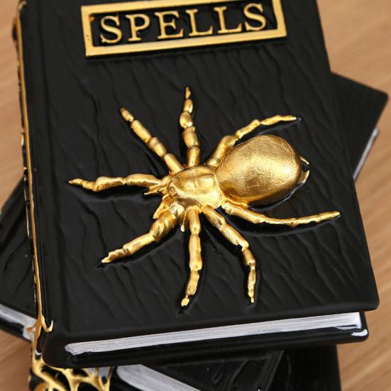 Книга заклинаний ведьмы и волшебника, настольное украшение на Хэллоуин, смоляная 3D-книга с черепом и паутиной, сложенная фигурка для домашнего стола, каминной полки, декора камина