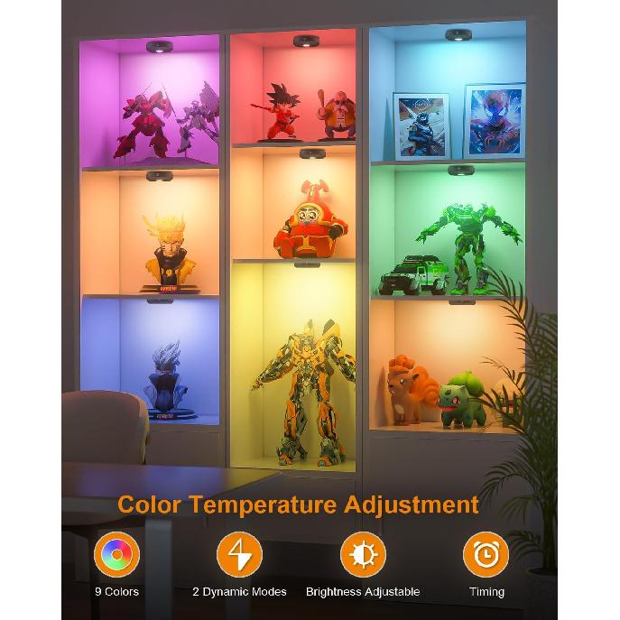 WILLED RGB Under Cabinet Lights,Rechargeable Puck Lights with Remote Control, Wireless Push Light with Timer Function,Dimmable LED Touch Tap Light