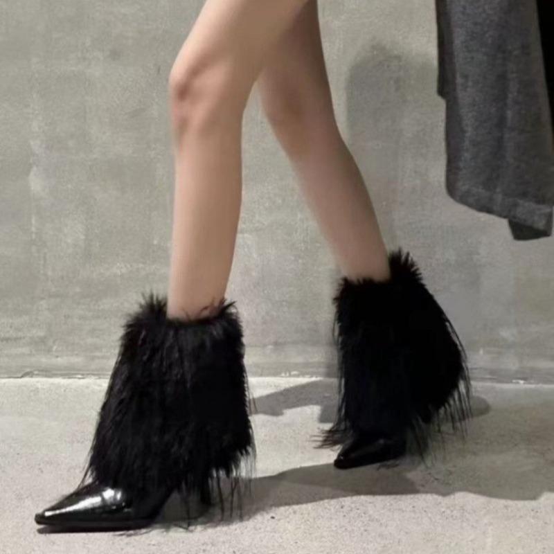 Fashion Fur Women Ankle Boots Sexy Pointed Toe High Heels Shoes Designer 2025 Winter Trend New Fashion Boots Dress Party Woman Pumps