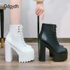 Womens Comfy Booties Platform Stage Performance Shoes High Heels White Black Chunky Heel Cosplay Shoes For Lady Zipper