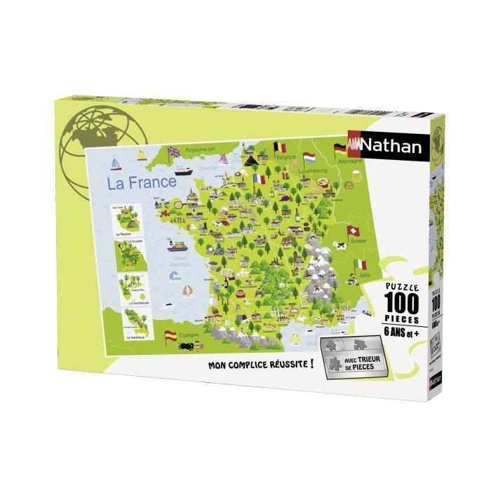 Children's Puzzle 100 Pieces - Map of France - Nathan - 3 Compartment Sorter - From 6 Years Old