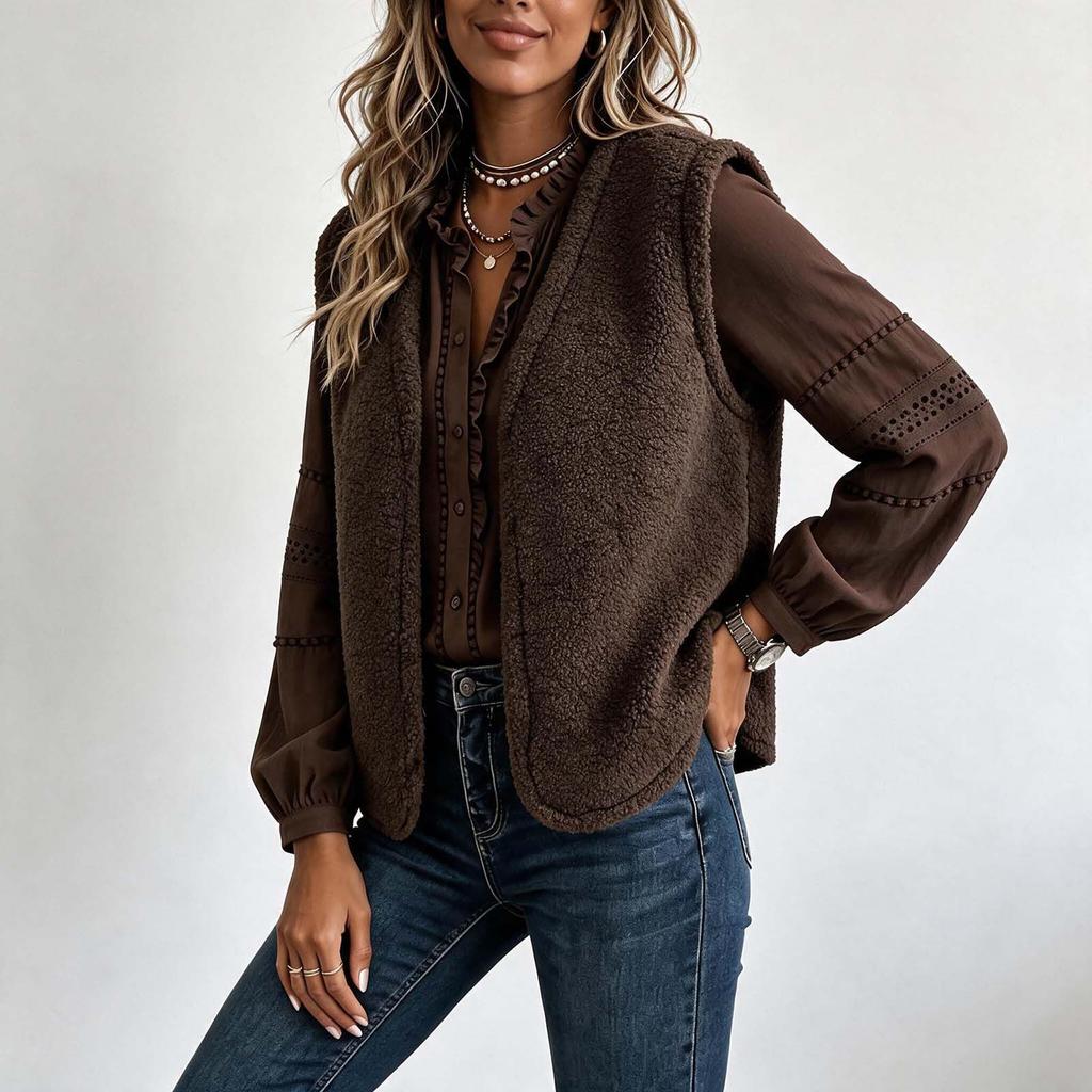 Women's Casual Fuzzy Sleeveless Vest Jacket for Fall Winter Layering