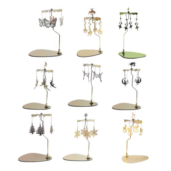 Spinning Candle Holder with Tray Stainless Steel Rotating Golden Carousel Tea Light Candle Stand Table Centerpiece Party Decoration