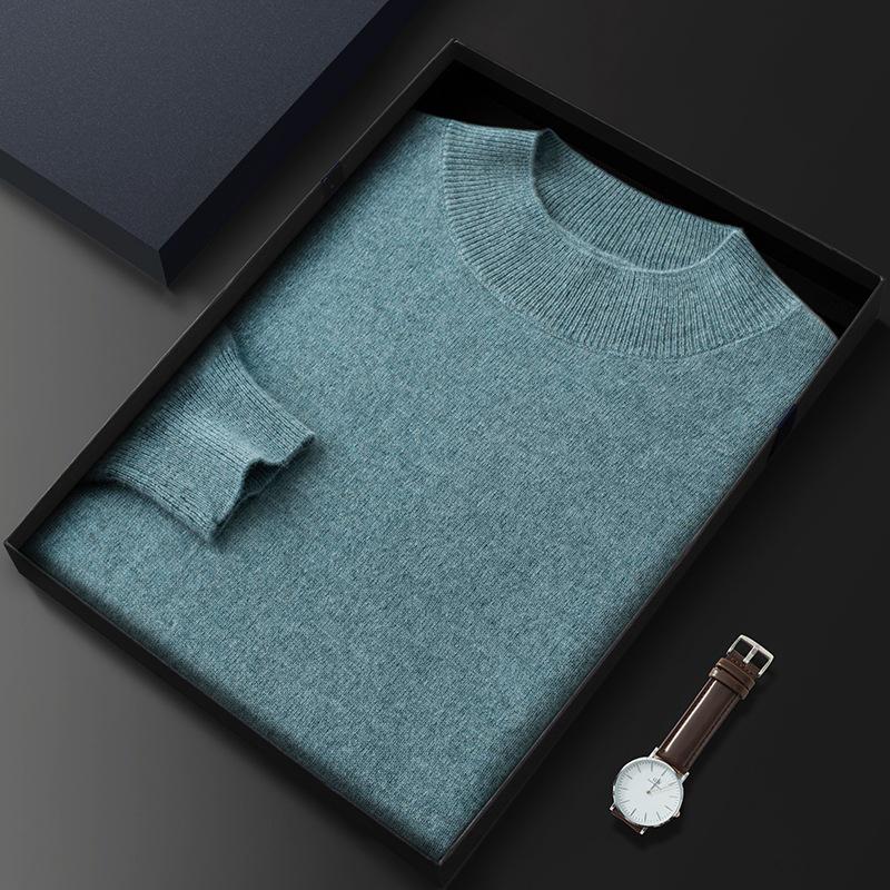 2023 Men's Plus Size Cashmere Sweater - Business Casual, Half-High Neck, Autumn/Winter Knit