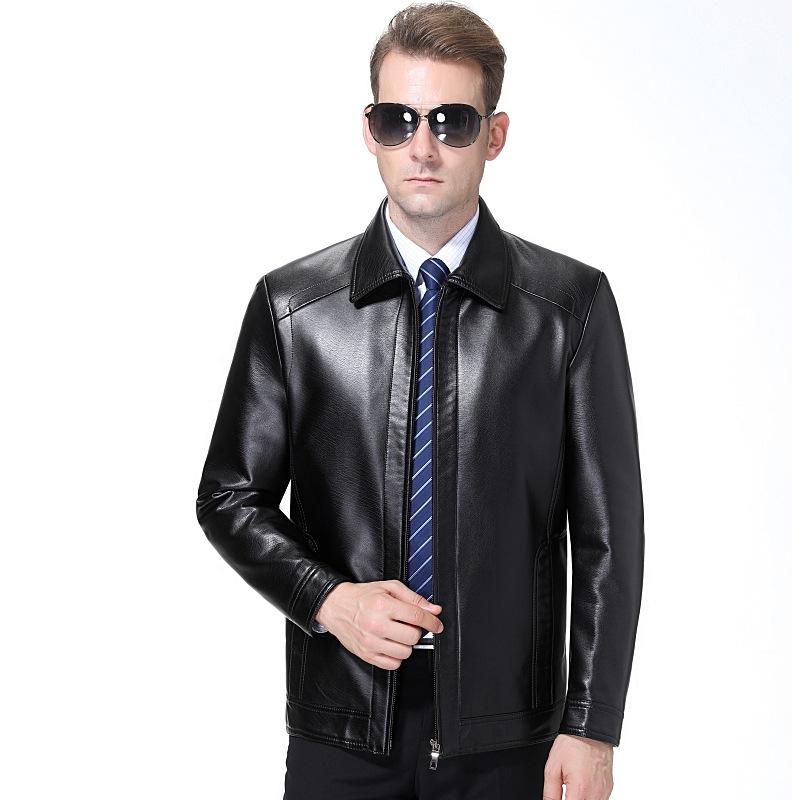 Новая кожаная мужская куртка из овчины с лацканами, бархат и утолщение для сохранения тепла, куртка для папы среднего возраста