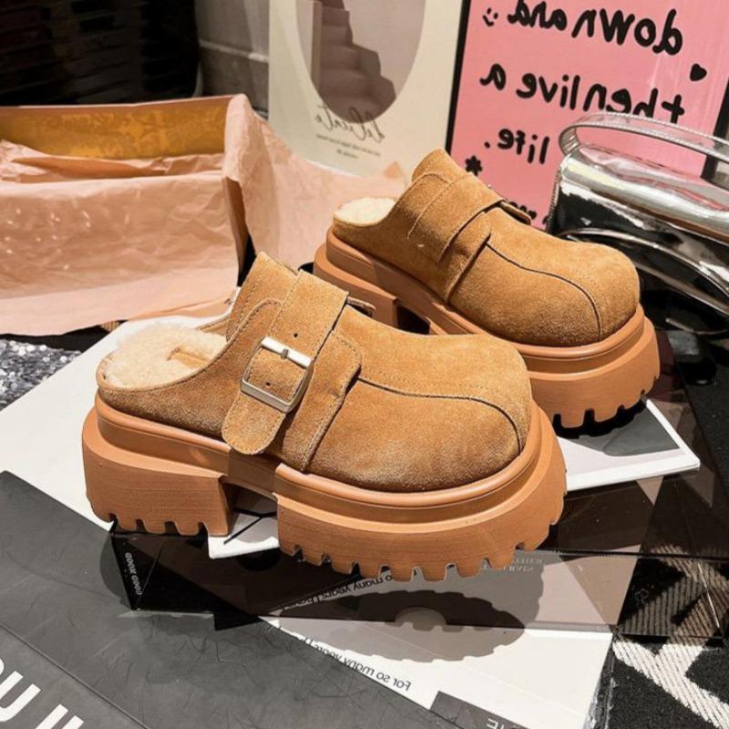 Модные женские туфли на платформе замшевые тапочки теплые плюшевые хлопковые туфли брендовые шлепанцы женские зимние 2025 трендовые удобные повседневные туфли Zapatos Mujer