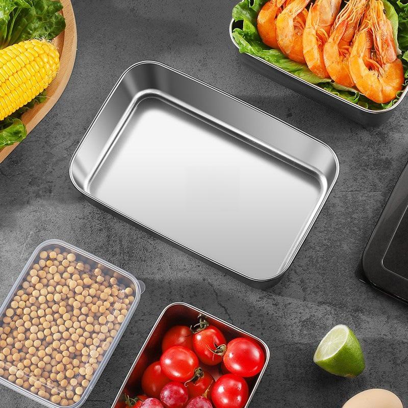 Прямоугольный контейнер для хранения продуктов из нержавеющей стали с крышкой для холодильника, пикников и пельменей - Портативный контейнер для хранения для улицы