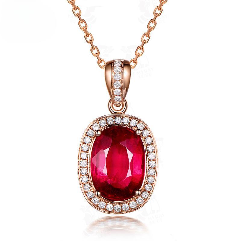 POMOiii New Pigeon Blood Red High-end Temperament Fashion Oval Red Tourmaline Color Pendant Female Necklace For Women Charm Wedding Engagement