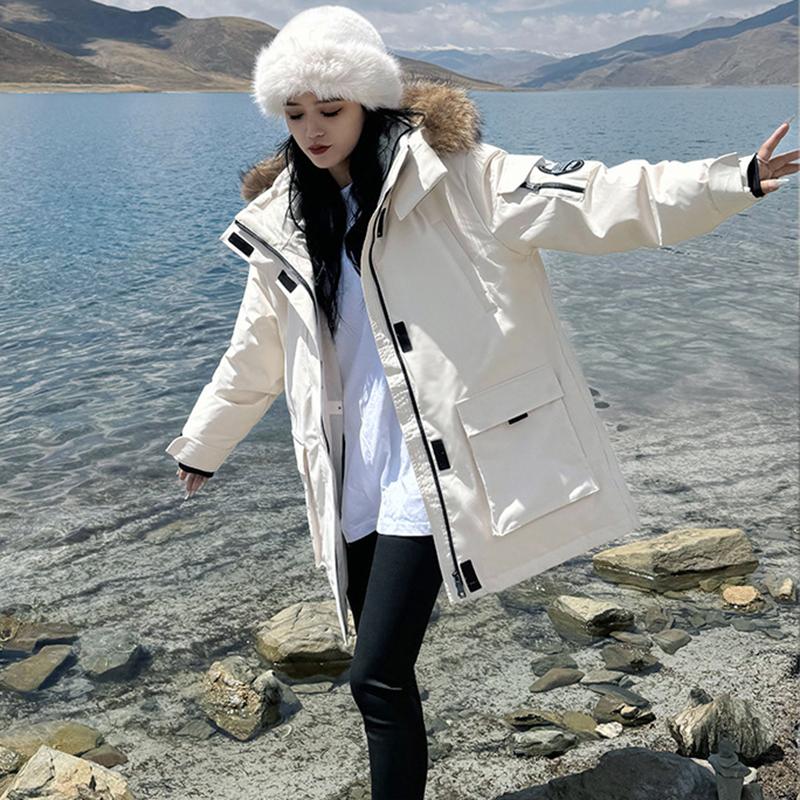 Осенняя и зимняя рабочая одежда с меховым воротником, куртка Parker Down Cotton, куртка American Fashion Cotton, теплая куртка средней и длинной длины, повседневная верхняя одежда из хлопка