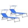 Day and Night - Day and Night Folding Sun Loungers with Roof 2 Units Aluminum and Blue Textilene