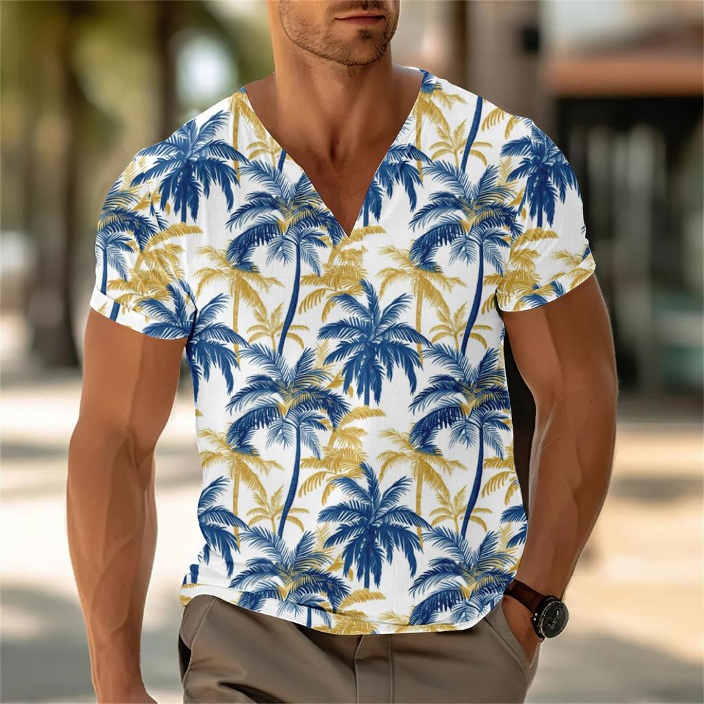 Мужской повседневный топ с V-образным вырезом и короткими рукавами, свободный повседневный модный топ для отдыха