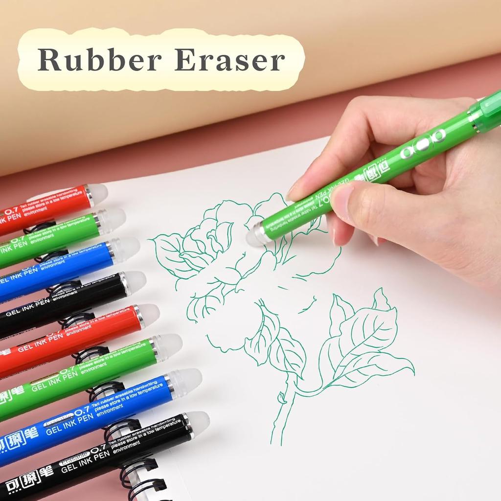 Temiary 12Pcs Erasable Gel Pens, Fine Point 0.7mm Gel Pen Make Mistakes Disappear, Assorted Color Inks for Completing Sudoku and Crossword Puzzles
