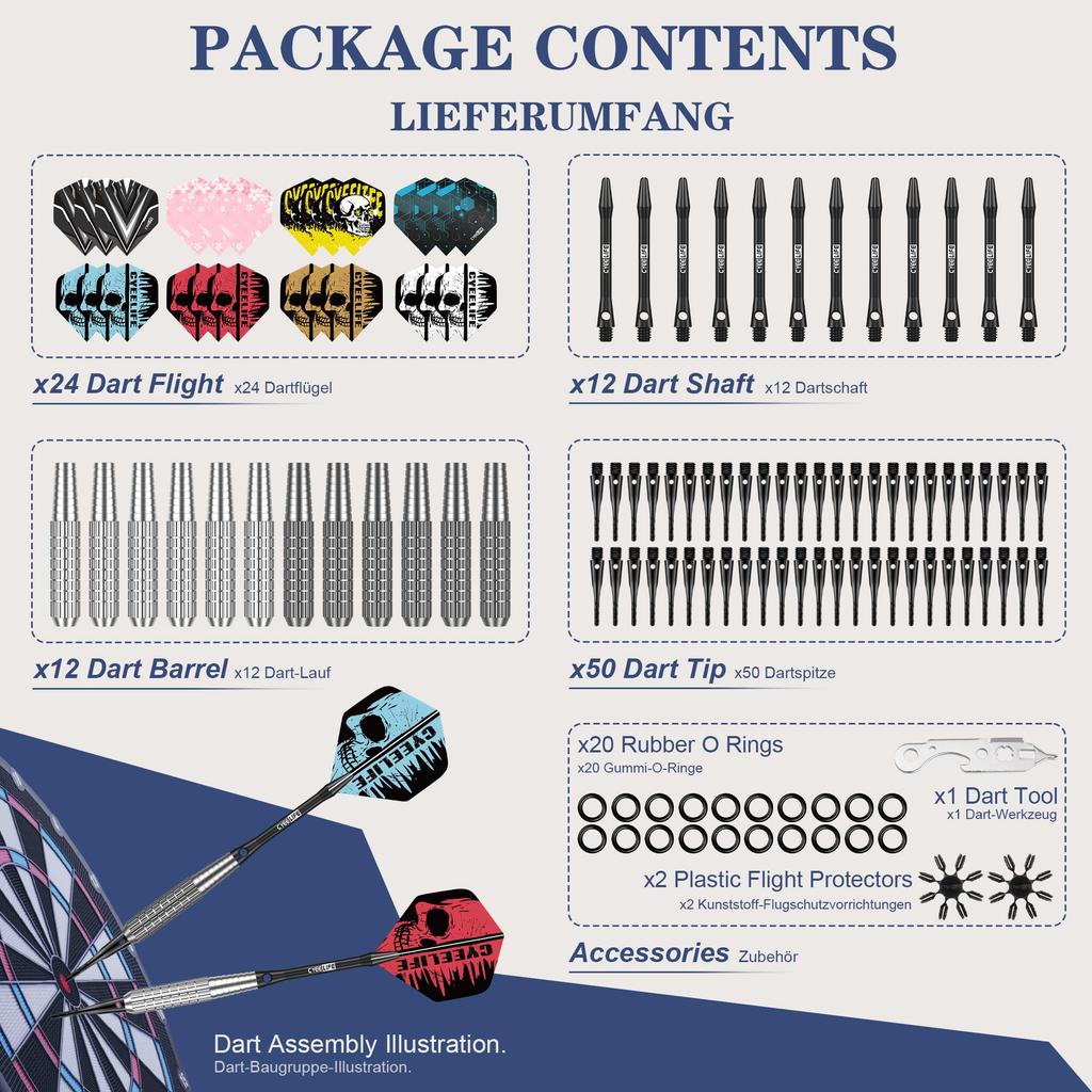 CyeeLife Plastic Tip Darts, 12-Piece Set, 15/17 Gram Professional Soft Tip Darts for Electronic Dartboards