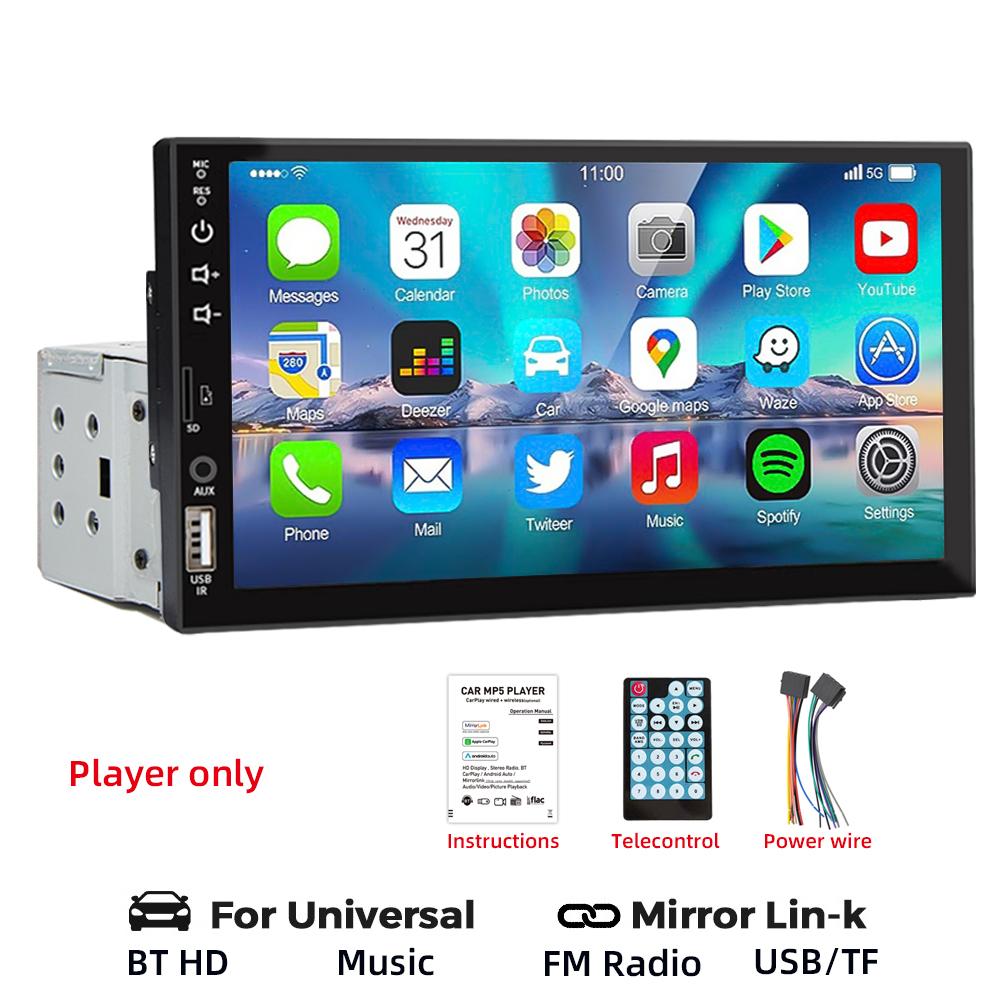 7 Inch Car Radio 1 Din MP5 Multimedia Player Touch Screen FM ISO Power Aux Input Bluetooth USB Mirror Link Universal