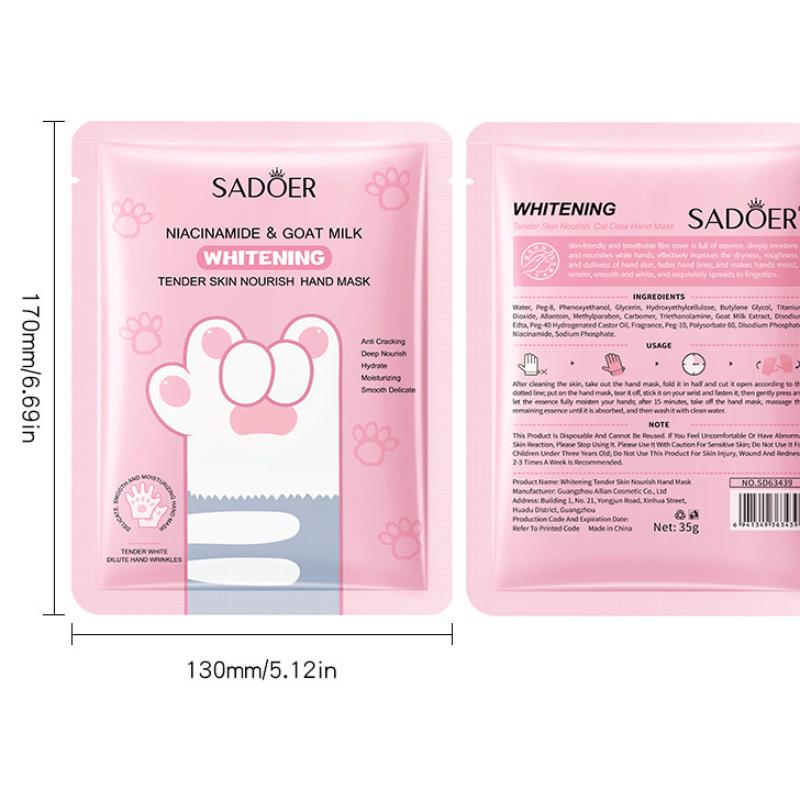Маска для рук «Кошачий коготь» SADOER Niacinamide Whitening Hydrating Moisturizing Увлажняющие перчатки