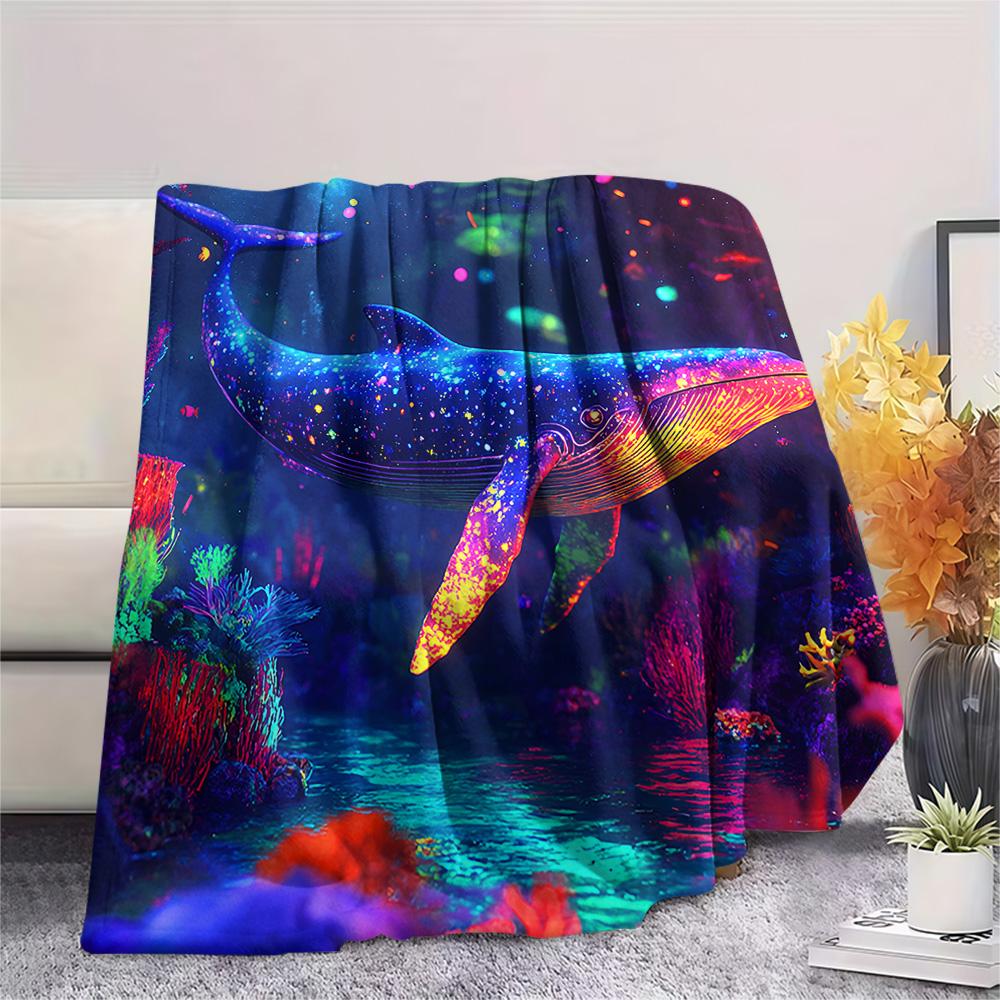 Whale Print Flannel Blanket, High quality Comfortable for All Seasons, Home Decor, Warmth and Comfort, Perfect for Christmas Gifts