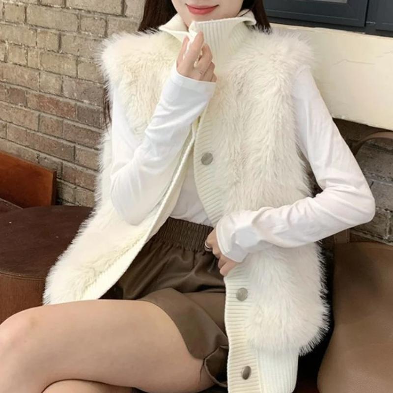 Женский осенне-зимний укороченный джемпер с лацканами на пуговицах, жилет, куртка, свободная повседневная теплая элегантная верхняя одежда без рукавов