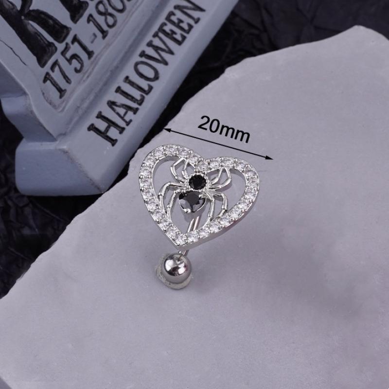 Кольцо для пирсинга пупка 'Паук' из нержавеющей стали с подвеской в виде сердца с цирконом для женщин, украшение для пирсинга тела