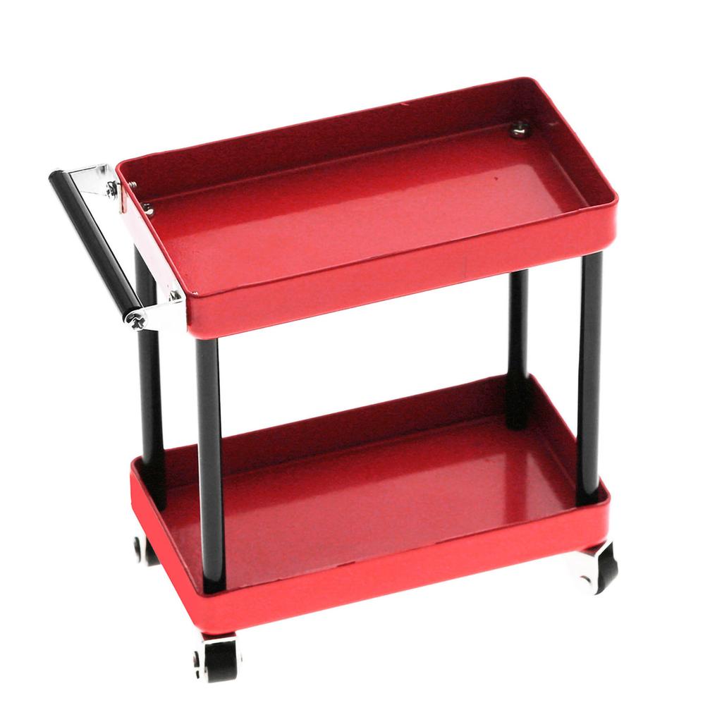 Mini 2‑Tier Tools Storage Trolley Mobile Workshop Garage Repair RC Accessories for 1 8 1 10 1 12 1 16 Scale Model Large