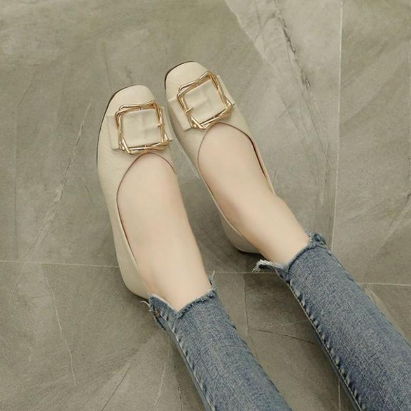 Women's Flat Shoes Spring and Autumn Square Toe Slip-on Ladies Footwear Cheap Clearance Stylish Korean Style Comfortable 39 Shoe