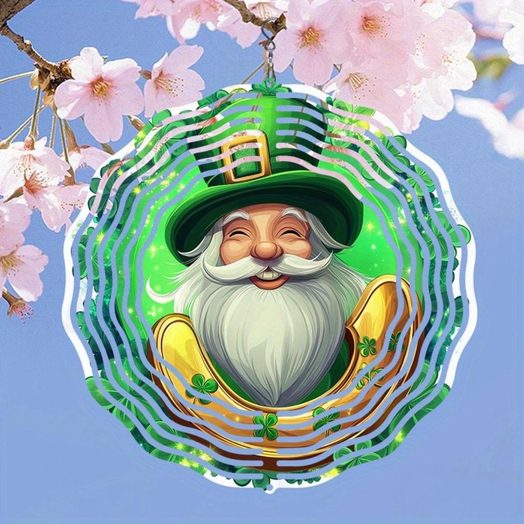 Lucky Gnome Wind Chime for Outdoor Garden Patio Decor with Horseshoe and Clover 360 Degree Rotating Hook Weatherproof 3D Artwork Universal Holiday