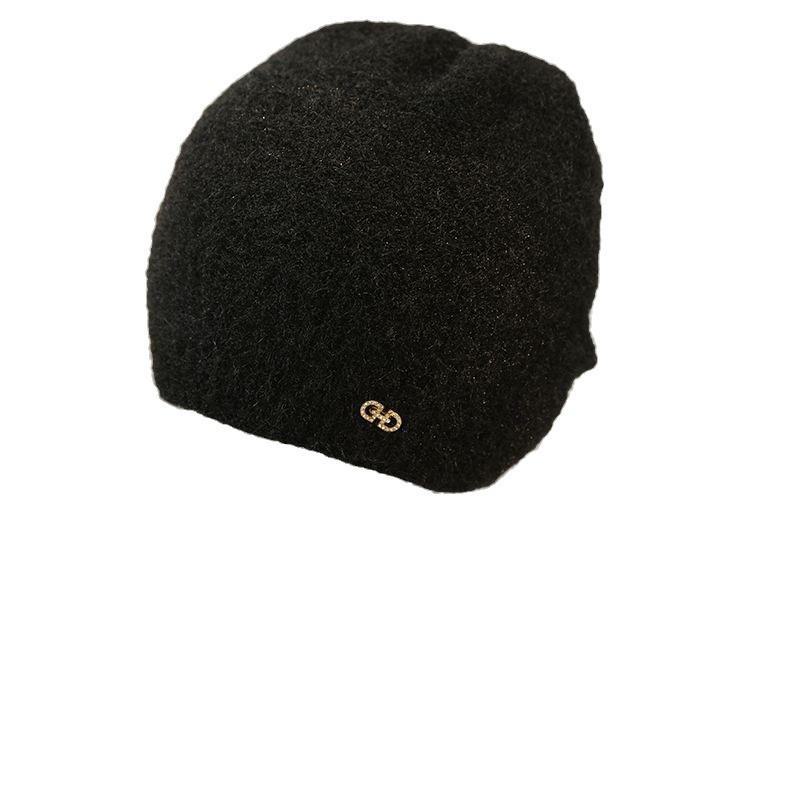 Двухслойная вязаная шерстяная шапка с большой окружностью головы и теплой подкладкой из толстого бархата